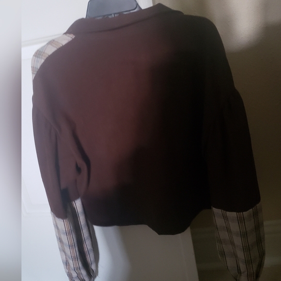 Women Brown & Tan Plaid Shein Jacket - Picture 4 of 4